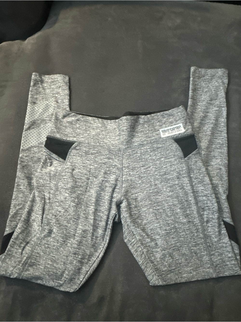 PINK Victoria's Secret Gray Heather Active Leggings with Pocket Accents